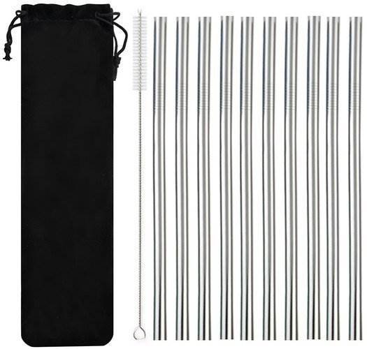 Verk 01443 Nerezová brčka 10 ks rovná + 1x kartáček na čištění 