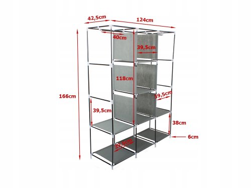 Verk 01493 Dvojitá skříň na oblečení 166cm x 124cm x 42cm černá