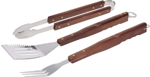 ProGarden Grilovací nářadí sada 3 ks VAGGAN BBQ, tmavé dřevo, nerez