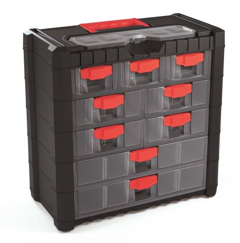 Plastový organizér závesný MULTICASE CARGO 400x200x392 červené úchyty