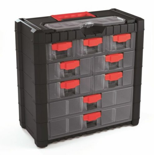 Plastový organizér závesný MULTICASE CARGO 400x200x392 červené úchyty