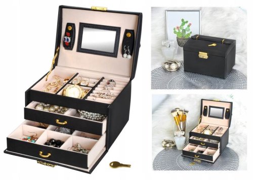 Beautylushh 6348 Šperkovnice se zrcadlem na klíč černá