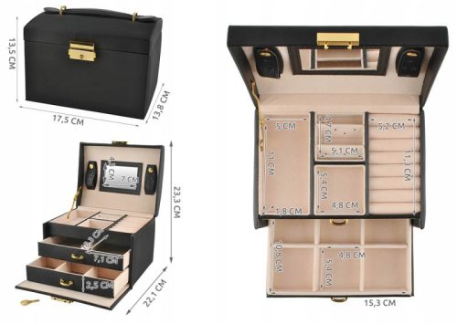 Beautylushh 6348 Šperkovnice se zrcadlem na klíč černá