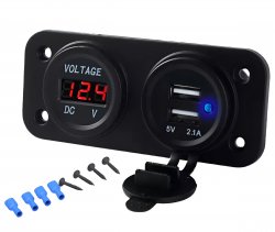 APT PLS37B Vodeodolná zásuvka 2xUSB, voltmeter do auta