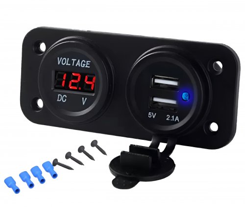 APT PLS37B Vodeodolná zásuvka 2xUSB, voltmeter do auta
