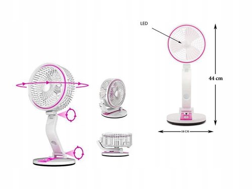 Verk Bezdrátový skládací ventilátor s LED lampičkou růžovobílá