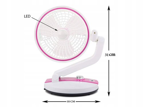 Verk Bezdrátový skládací ventilátor s LED lampičkou růžovobílá