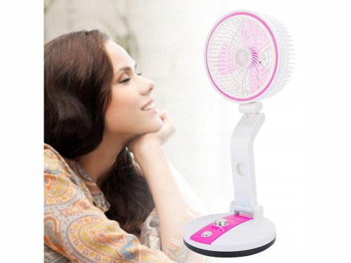 Verk Bezdrátový skládací ventilátor s LED lampičkou růžovobílá