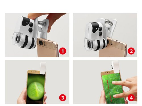 Verk 09171 Kapesní mikroskop s klipsem k mobilu LED, UV, zvětšení 60x