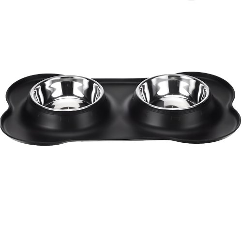 Purlov 21632 Miska pro psy a kočky dvojitá, nerezová, 2 x 350 ml černá