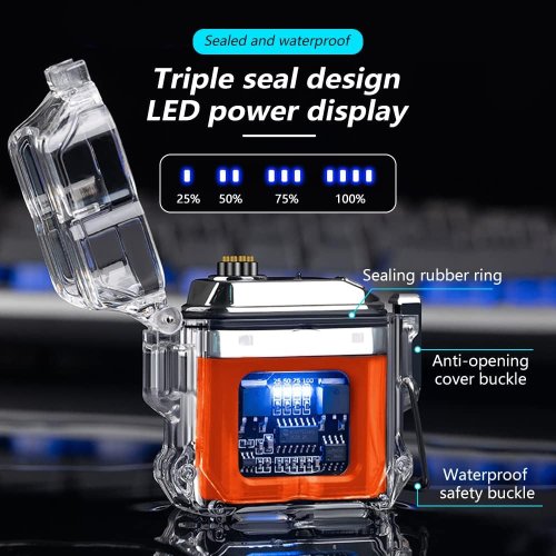 Verk 08371 Plazmový vodotěsný USB zapalovač s LED svítilnou oranžová