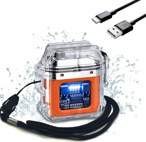 Verk 08371 Plazmový vodotěsný USB zapalovač s LED svítilnou oranžová