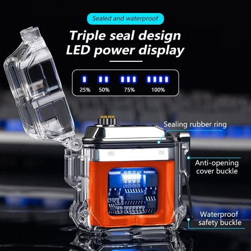 Verk 08371 Plazmový vodotěsný USB zapalovač s LED svítilnou oranžová
