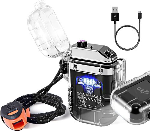 Verk 08372 Plazmový vodotěsný USB zapalovač s LED svítilnou černá