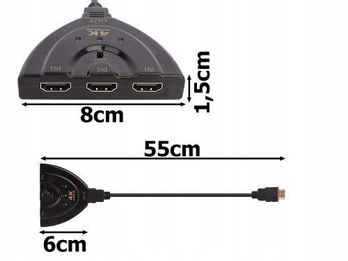 Verk 06290 Spínač HDMI 3 v 1 FULL HD, 4K Splitter 