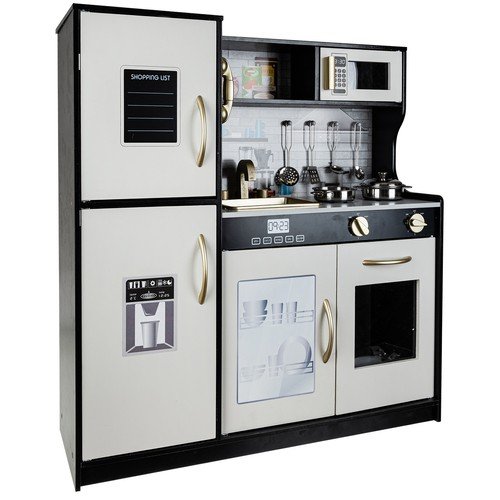 Kruzzel 22116 Detská drevená kuchynka s príslušenstvom XXL čiernobiela