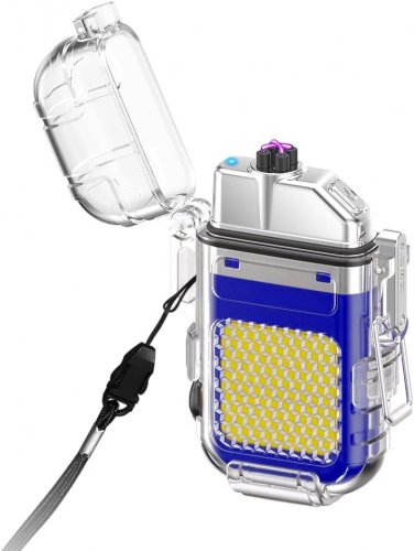 Verk 08372 Plazmový vodotesný USB zapaľovač s LED svietidlom modrobiela