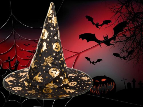 Verk Dětský čarodějnický klobouk Halloween černozlatá