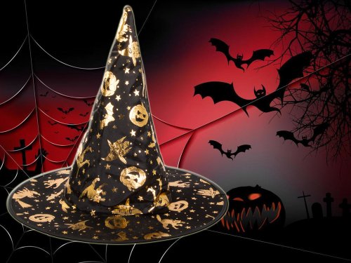 Verk Detský čarodejnícky klobúk Helloween čiernozlatá