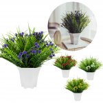 Vergionic 7041 Umělá tráva v květináči s květinami, 28 cm