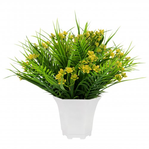Vergionic 7041 Umělá tráva v květináči s květinami, 28 cm
