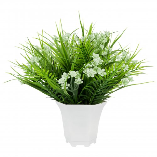 Vergionic 7041 Umělá tráva v květináči s květinami, 28 cm
