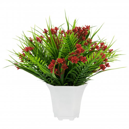 Vergionic 7041 Umělá tráva v květináči s květinami, 28 cm