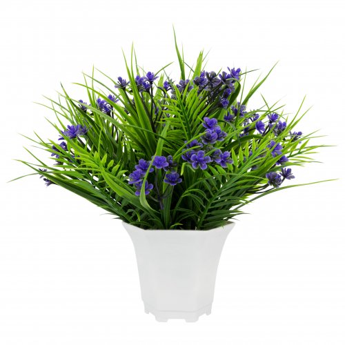 Vergionic 7041 Umělá tráva v květináči s květinami, 28 cm