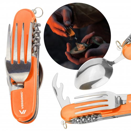 Vergionic 0090 Skládací kapesní nůž, příbor 6 v 1 oranžová