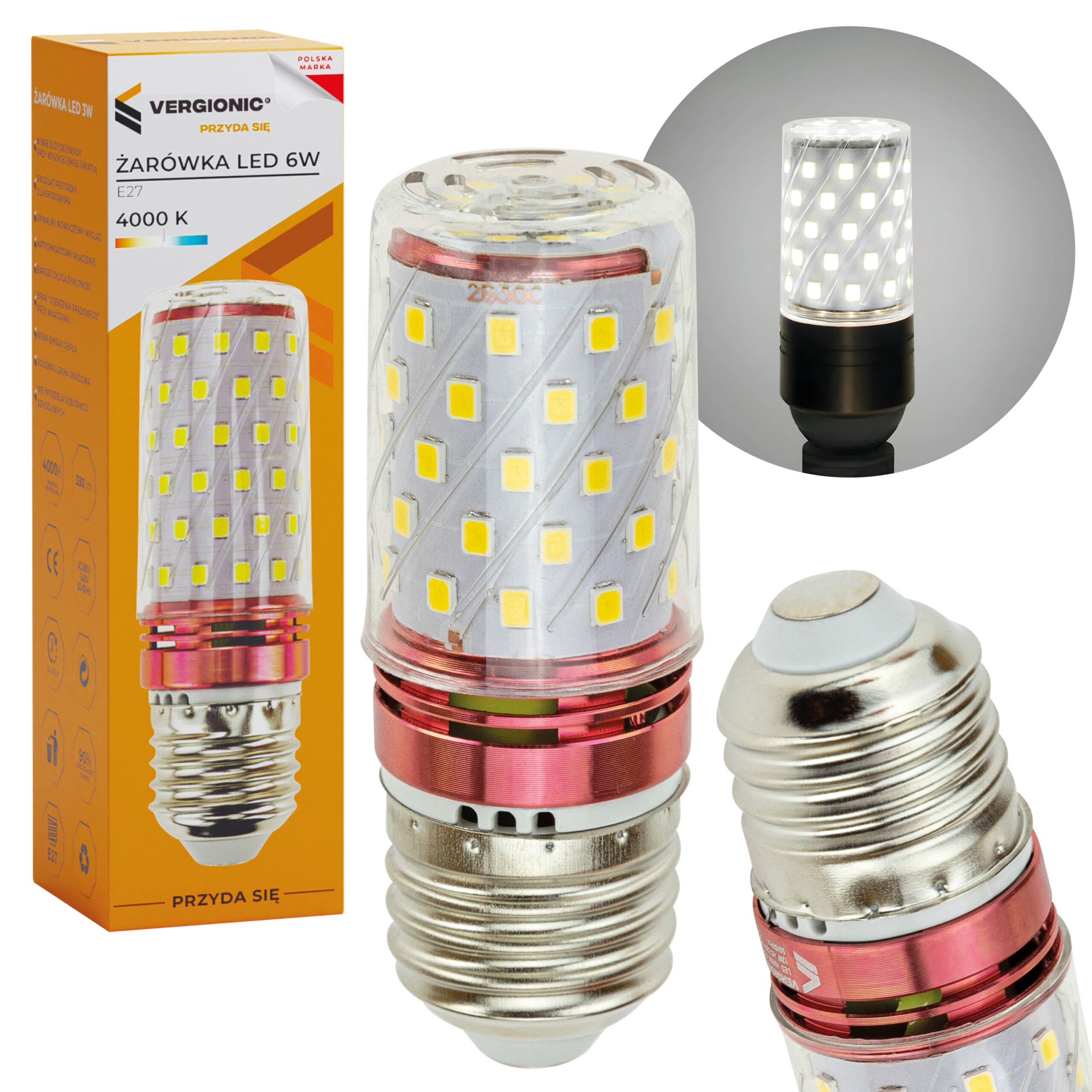 Vergionic 0744 LED žárovka 60W, E27, 4000K, neutrální bílá