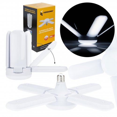 Vergionic 4124 Štvorramenná skladacia LED žiarovka 80 W, E27, 6500K, studená biela