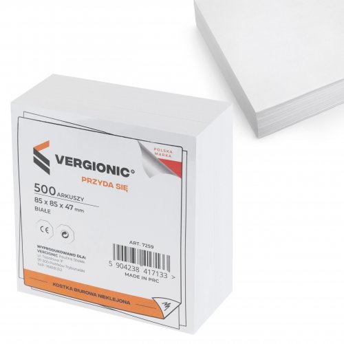 Vergionic 7259 Papierová kocka, nelepená, 500 ks, 85 x 85 x 47 mm, biela