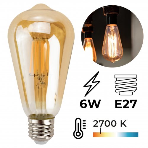 Vergionic 7549 Dekoratívna LED žiarovka 6W, E27, 2700K, teplá jantárová