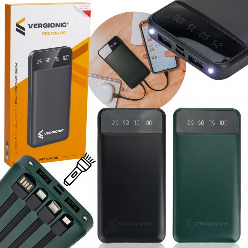 Vergionic 7185 Powerbanka 10 000 mAh 2.1A, 4x USB kábel + LED svietidlo