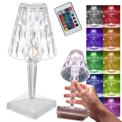 Verk 12304 Křišťálová LED stolní lampa, RGB, dotykový panel, dálkové ovládání