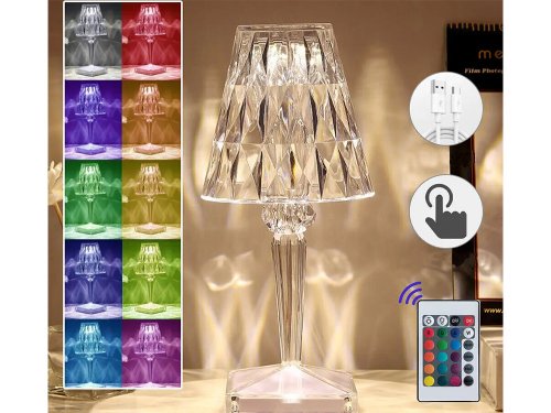 Verk 12304 Křišťálová LED stolní lampa, RGB, dotykový panel, dálkové ovládání