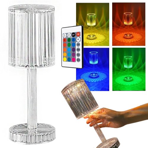 Verk 12305 Křišťálová LED stolní lampa, RGB, dotykový panel, dálkové ovládání