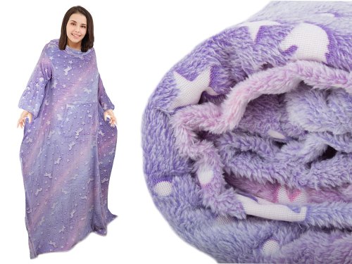 Verk 24307 Fleecová deka s rukávy hvězdy svítící fialová