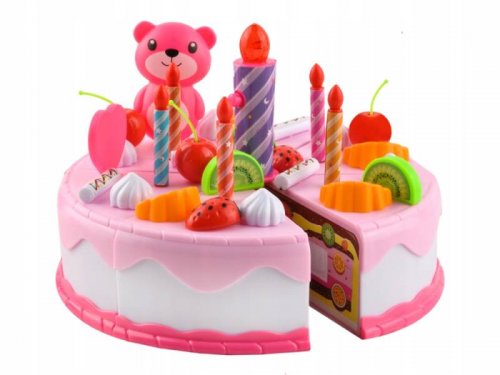 ISO 7466 Dětský plastový narozeninový dort růžový 80 dílů