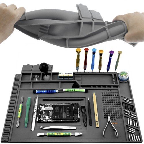 Bigstren 22727 Silikonová pracovní podložka s magnetickými přihrádkami 45 × 30 cm, šedá