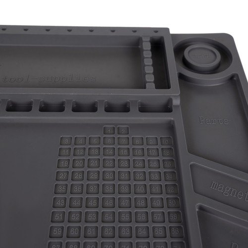 Bigstren 22727 Silikonová pracovní podložka s magnetickými přihrádkami 45 × 30 cm, šedá