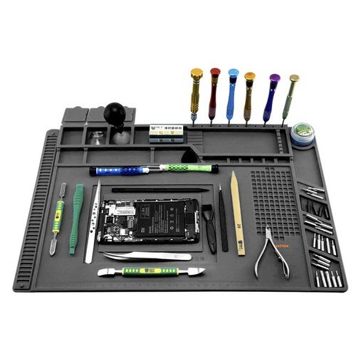 Bigstren 22727 Silikonová pracovní podložka s magnetickými přihrádkami 45 × 30 cm, šedá