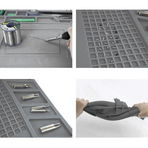 Bigstren 22727 Silikonová pracovní podložka s magnetickými přihrádkami 45 × 30 cm, šedá