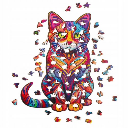 Kruzzel 22878 Dřevěné puzzle kočka 130 dílů, 38 x 24 cm