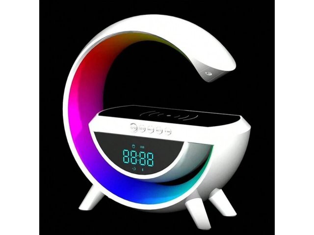 GGV Multifunkčná RGB Múdra LED nočná lampa s 15W QI nabíjačkou a Bluetooth reproduktorom