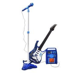 Kruzzel 22409 Detská rocková elektrická gitara na batérie + zosilňovač a mikrofón, modrá