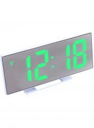 Pronett XJ3821 Multifunkčné zrkadlové hodiny s budíkom, biele so zelenými číslicami