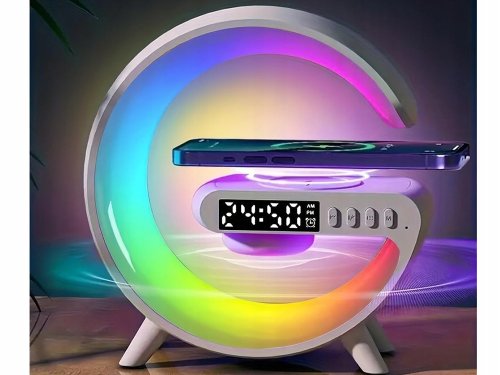 GGV 5093 Multifunkčná RGB Múdra LED nočná lampa s 15W QI nabíjačkou a Bluetooth reproduktorom