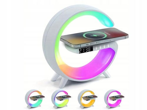 GGV 5093 Multifunkčná RGB Múdra LED nočná lampa s 15W QI nabíjačkou a Bluetooth reproduktorom