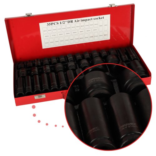 Kafuwell Sada nástrčných hlavic 1/2'' 8-32 mm, 35 dílů